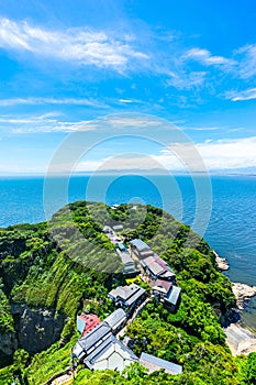 Enoshima island and urban skyline view in kamakura