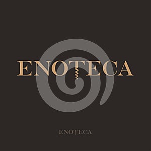 Enoteca logo. Wine store logo. A beautiful lettering, and a corkscrew, like the letter T. photo