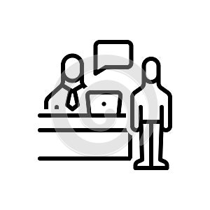 Black line icon for Enquiries, interrogatories and query