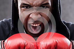 Enraged African American boxer