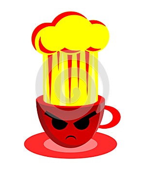 Enraged cup, crockery, anger, yellow and red, isolated.