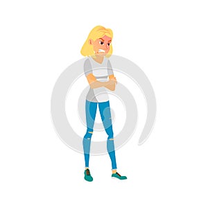 enraged woman standing at line in fast food cafe cartoon vector