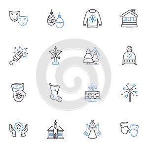 Enraptured beings line icons collection. Angels, Cherubs, Seraphim, Demons, Ghosts, Fairies, Mermaids vector and linear