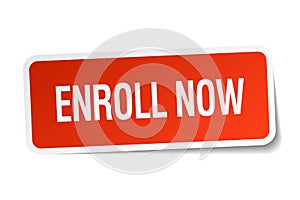 enroll now red square sticker