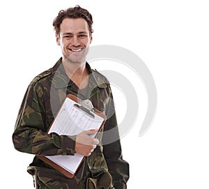 Enrolled in the special forces. a young man in military fatigues.