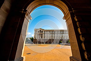 Ensemble of three Socialist Classicism edifices in photo