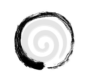 Enso Zen black grunge circle. Round ink brush stroke, buddhism symbol