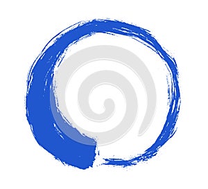 Enso Zen blue circle. Round ink brush stroke, calligraphy paint buddhism symbol isolated on white