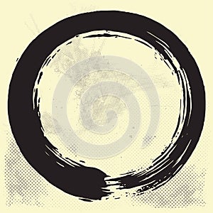 Enso Zen Circle Brush Vector Illustration Black Ink on Old Paper Vector