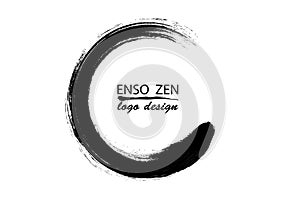 Enso Zen Circle hand-drawn with black ink in traditional Japanese style sumi-e, Vector logo design in Paint Brush art style