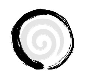 Enso Zen grunge circle. Round ink brush stroke, buddhism symbol isolated