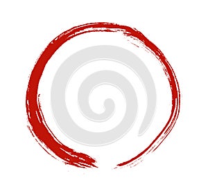Enso Zen red circle. Round ink brush stroke, calligraphy paint buddhism symbol isolated on white