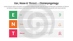 ent health treatment disease infographic 3 point stage template with 3 block row rectangle content stack for slide presentation