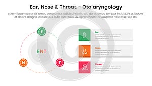 ent health treatment disease infographic 3 point stage template with big circle and outline badge on the line for slide