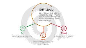 ent health treatment disease infographic 3 point stage template with big circle and small circle linked for slide presentation