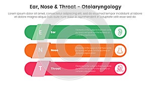 ent health treatment disease infographic 3 point stage template with long round rectangle shape stack for slide presentation