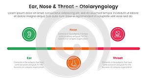 ent health treatment disease infographic 3 point stage template with small circle timeline horizontal for slide presentation