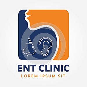 ENT logo template. Head for ear, nose, throat doctor specialists. logo concept. Line vector icon. Editable stroke. Flat linear ill