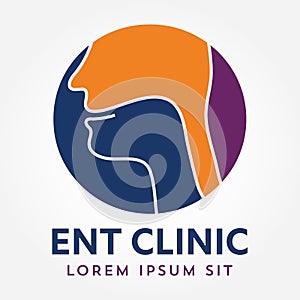 ENT logo template. Head for ear, nose, throat doctor specialists. logo concept. Line vector icon. Editable stroke. Flat linear ill