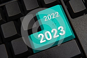 Enter 2023 on the keyboard. A concept changing from 2022 to 2023