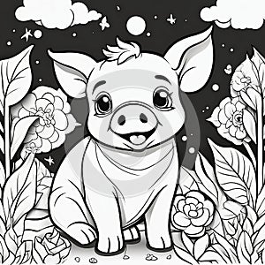 Enter a 3D Coloring Adventure with a Playful Baby Pig in This Captivating Black & White Book