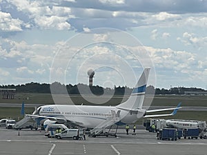 Enter Air plane at WAW Chopin Airport in Warsaw, Poland