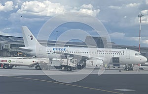 Enter Air plane at WAW Chopin Airport in Warsaw, Poland