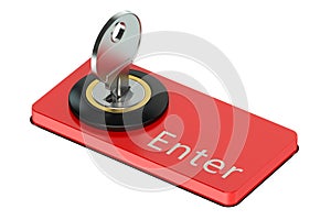 Enter button with key, computer security concept