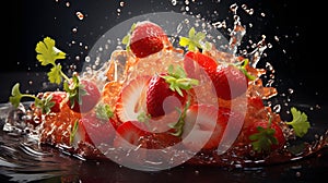 Enter the captivating world of Asian cuisine with dynamic splashes in aerial food photography. In this vibrant scene,