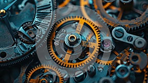 Enter the intricate world inside a clock, filled with gears, cogs, and watch mechanisms. Ai Generated