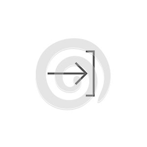 Enter or log in icon. Isolated on white. Black right thin arrow with bracket. Sign in icon. Profile, user sign