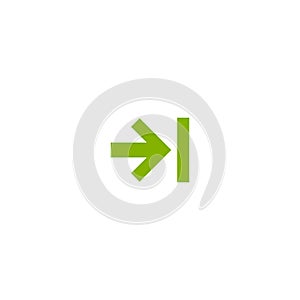 Enter or log in icon. Isolated on white. green right sharp arrow with bracket.