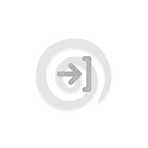 Enter or log in icon. Isolated on white. grey right rounded arrow with bracket