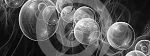Enter a mesmerizing realm of fractal patterns, with monochrome sparse 3D transparent spheres. photo