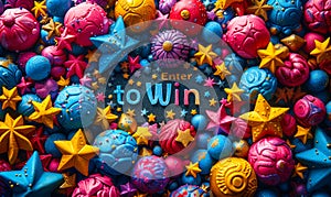 Enter to Win bold 3D text surrounded by vibrant multicolored stars, symbolizing contest, sweepstakes, rewards, chance, and