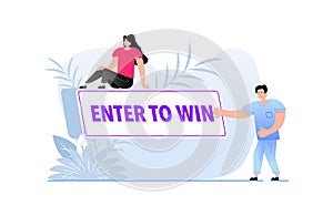 Enter to win button with cursor. Pointer click. Vector web button.