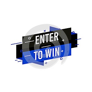 Enter to win icon and label. Poster template design for social media post or website banner. Vector illustration with origami and