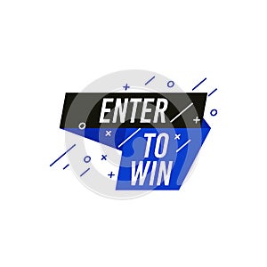 Enter to win icon and label. Poster template design for social media post or website banner. Vector illustration with origami and