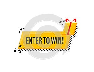 Enter to win prizes megaphone yellow banner in 3D style on white background. Vector illustration