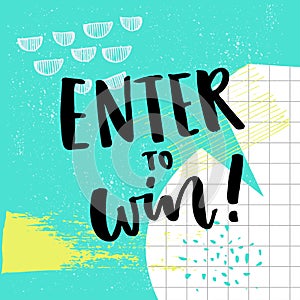 Enter to win text for giveaway. Social media contest vector banner with colorful abstract background.