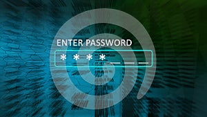 Enter password concept screen with a password box and asterisks.