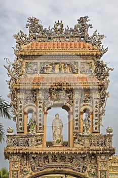 Enterance to the Buddhist temple at the Vinh Trang Temple in Mytho City, Vietnam