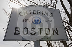 Entering Boston, welcome to road sign, Massachusetts, USA