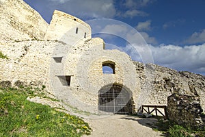 Entering gate in Cachtice castle ruin in Male Karpaty