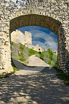 Entering gate in Cachtice castle ruin in Male Karpaty