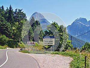 Entering Triglav national park with Mangart mountain, Slovenia, Europe