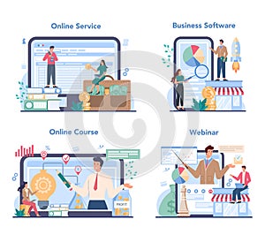 Enterpreneur online service or platform set. Idea of business