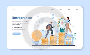 Enterpreneur web banner or landing page. Idea of business