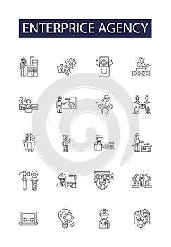 Enterprice agency line vector icons and signs. Agency, Business, Consultancy, Solutions, Services, Management, Strategy