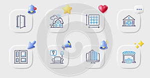 Enterprise, Entrance and Realtor line icons. For web app, printing. Vector